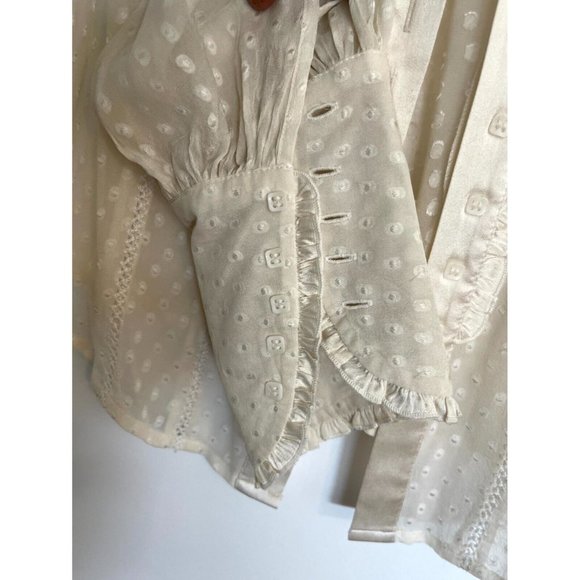 Vintage Bebe Women's Ruffle Button-Up Long Sleeve Blouse Ivory - Size XS - Picture 8 of 9